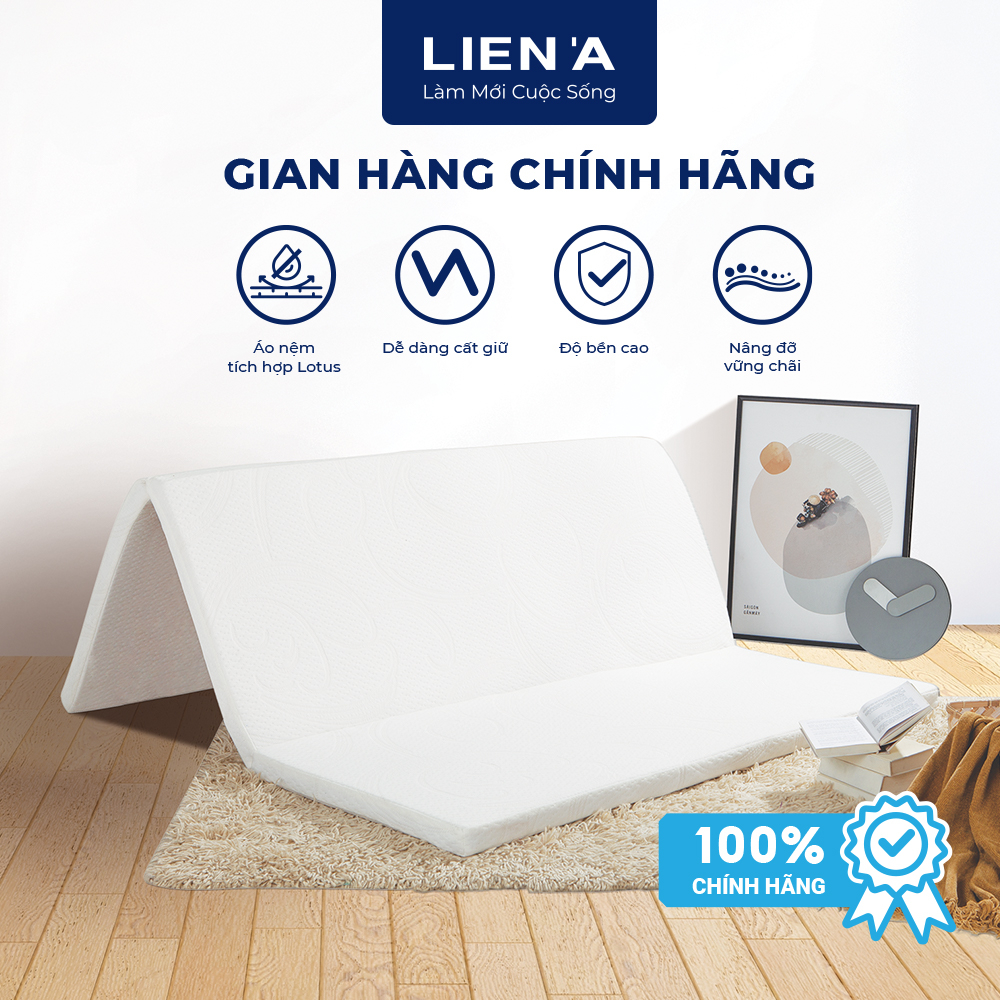 Nệm gấp FOLDAWAY LIÊN Á từ cao su thiên nhiên 100% & áo nệm chống thấm