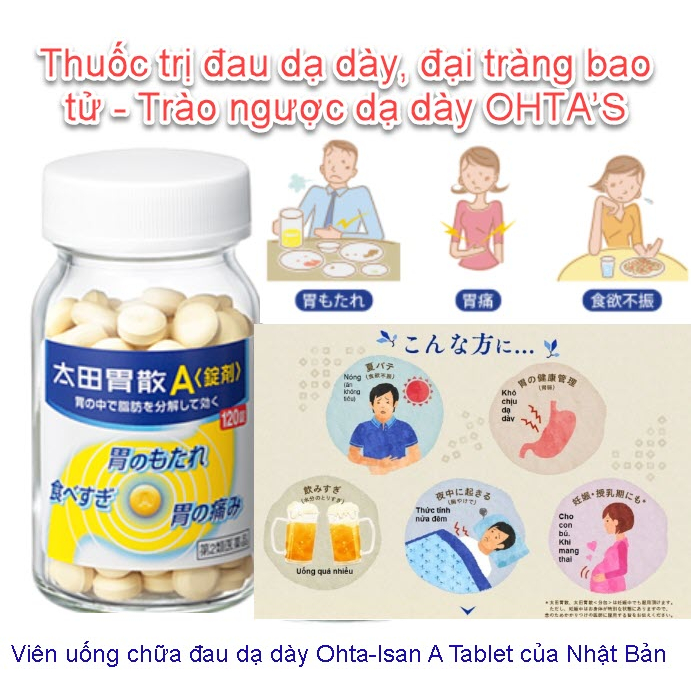 Giảm trảo ngược dạ dày hiệu quả - Đau dạ dày - Đại tràng Bao Tử OHTA’S ISAN A120V của Nhật Bản