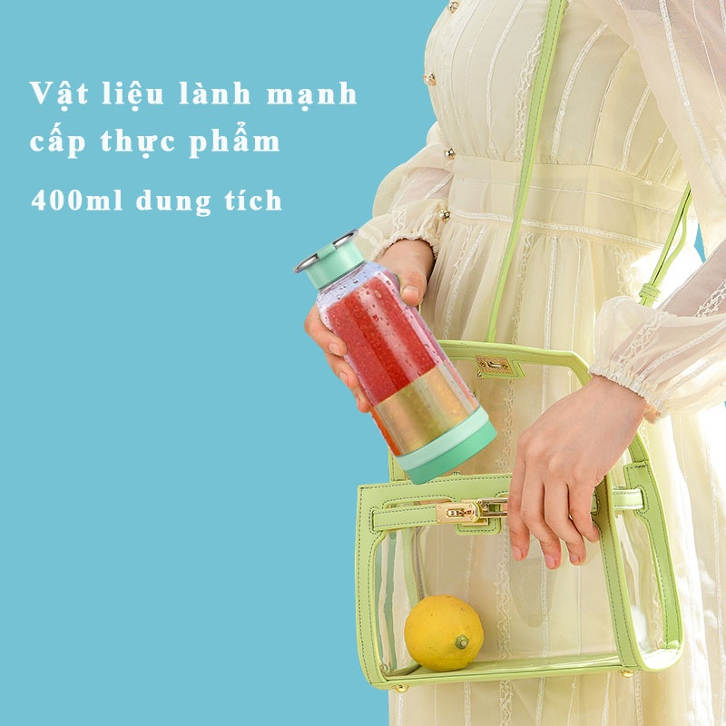 Máy Xay Sinh Tố Cầm Tay Mini HYUNDAI, Máy Xay Đa Năng Sạc Tích Điện 4 Lưỡi, Công Suất Lớn, Pin Trâu, Nhựa Tritan An Toàn