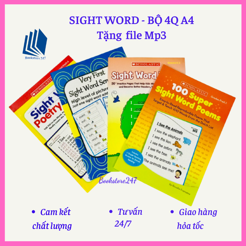 Sight word 4q - bản A4 đẹp