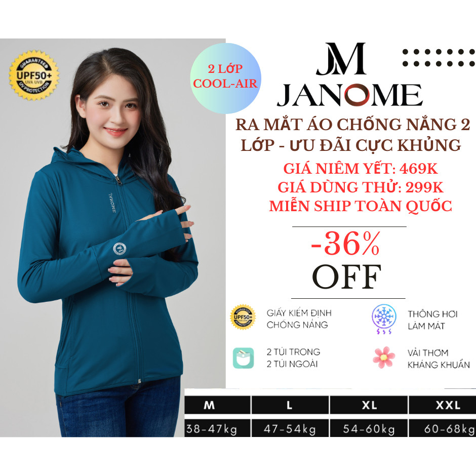 Áo chống nắng 2 lớp JANOME mẫu mới nhất 2023