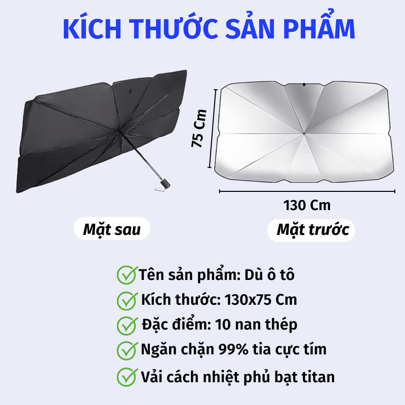 Dù Che Nắng Ô Tô SUMI Chắn Tia UV Kính Lái Có Lớp Phản Quang Cách Nhiệt Bảo Vệ Nội Thất