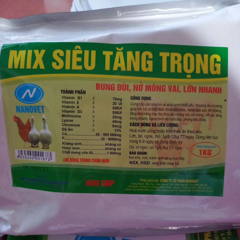 MIX SIÊU TĂNG TRỌNG 1KG dùng cho lợn, gà ,bê, nghé, thỏ, vịt, ngan, cút