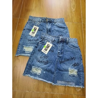 Chân váy jean rách in chữ đủ size S-M-L dày dặn siêu đẹp hàng new 100%