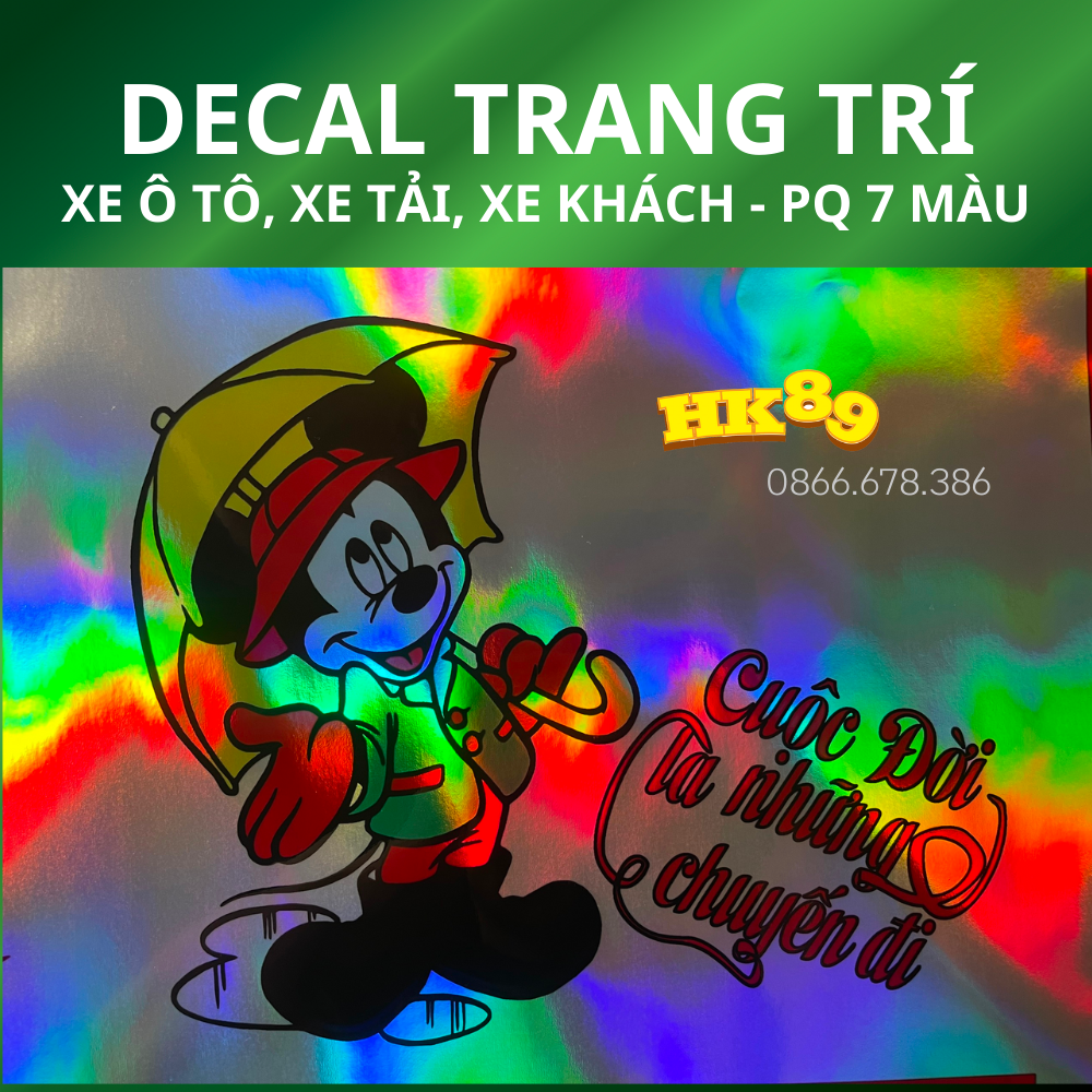 Tem xe hoạt hình Chuột micket - Decal trang trí 3 lớp, chống trầy xước, nắng mưa