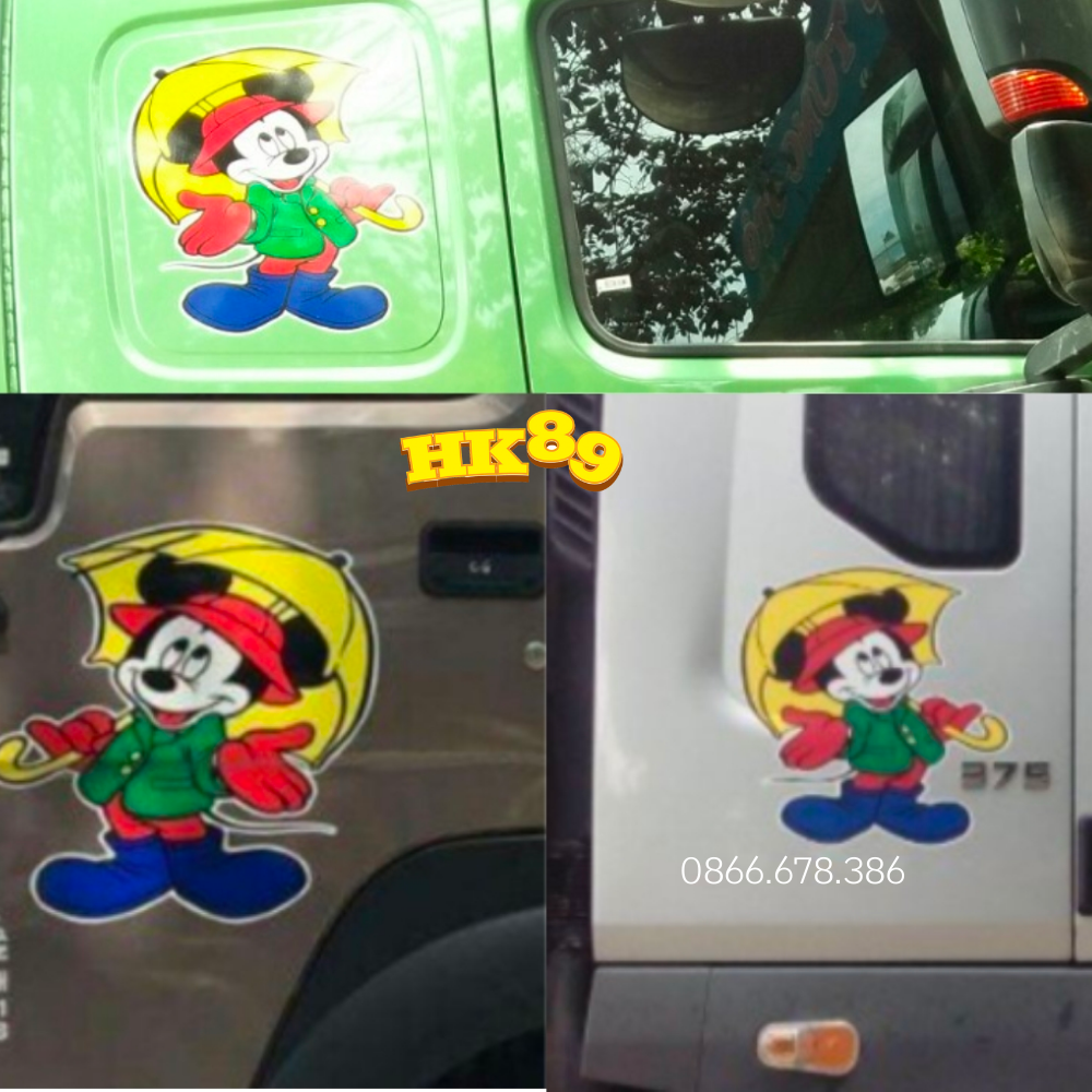 Tem xe hoạt hình Chuột micket - Decal trang trí 3 lớp, chống trầy xước, nắng mưa
