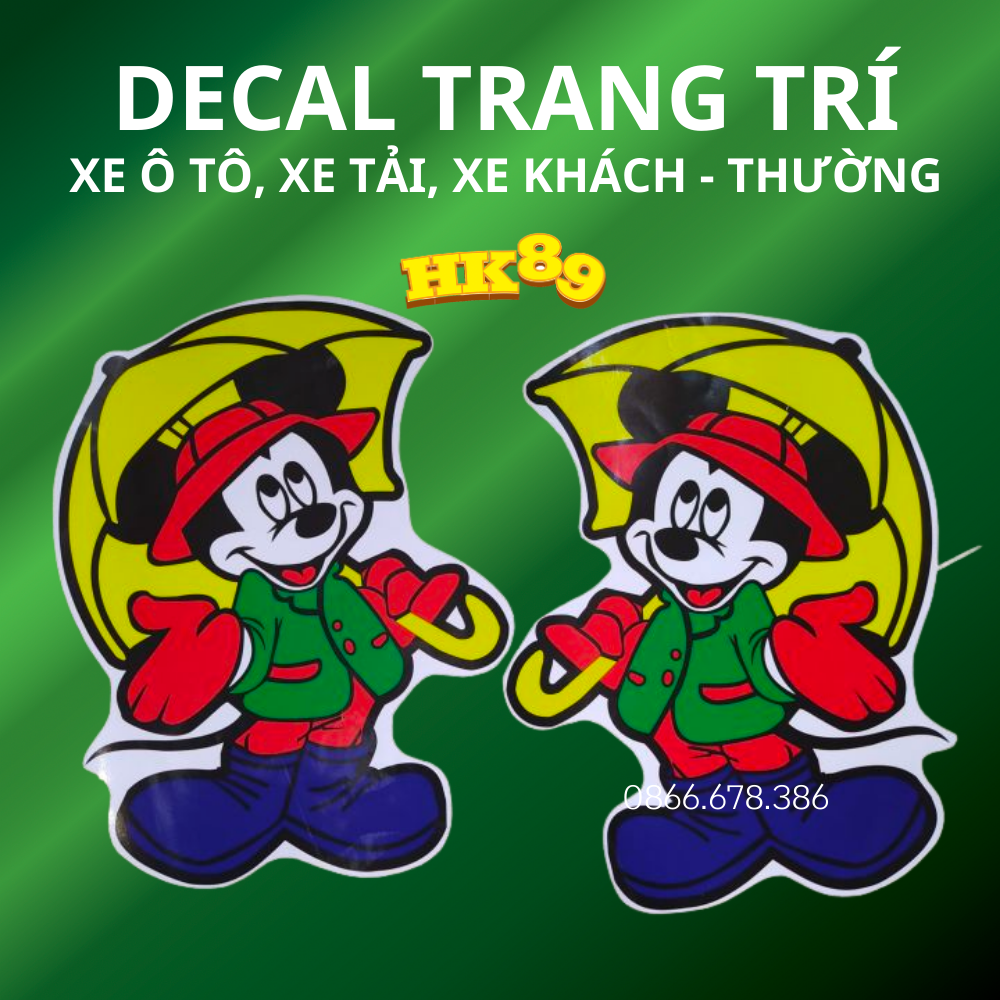 Tem xe hoạt hình Chuột micket - Decal trang trí 3 lớp, chống trầy xước, nắng mưa