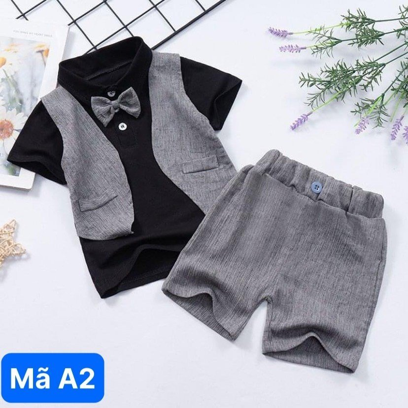 Set bộ công tử bé trai, Bộ cotton sét công tử mặc siêu sang chảnh cho bé