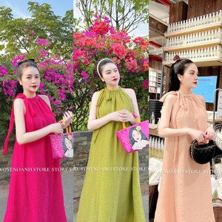 Váy đũi tơ xuông 2 lớp cổ yếm, váy bầu đũi tơ thomphamshop
