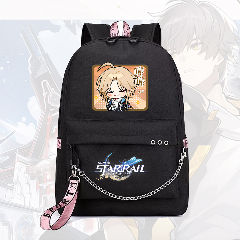 Balo thông minh đen in hình HONKAI IMPACT STAR RAIL ver VUÔNG game anime chibi dễ thương cặp sách đi học