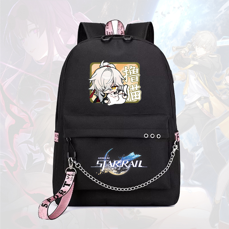 Balo thông minh đen in hình HONKAI IMPACT STAR RAIL ver VUÔNG game anime chibi dễ thương cặp sách đi học