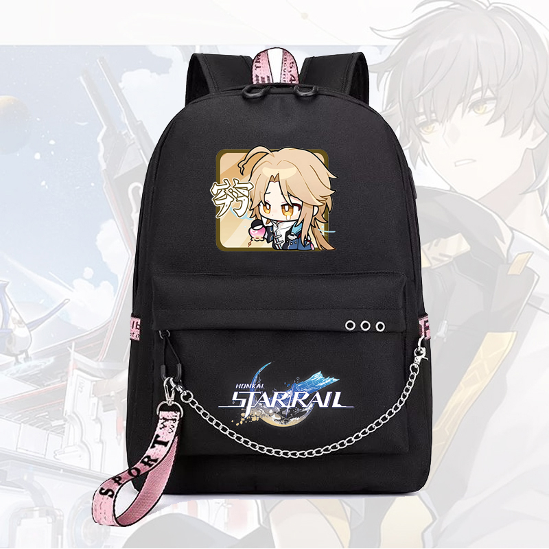Balo thông minh đen in hình HONKAI IMPACT STAR RAIL ver VUÔNG game anime chibi dễ thương cặp sách đi học
