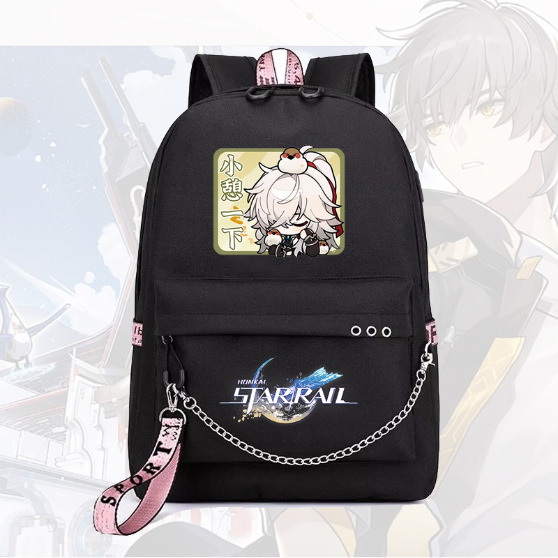 Balo thông minh đen in hình HONKAI IMPACT STAR RAIL ver VUÔNG game anime chibi dễ thương cặp sách đi học