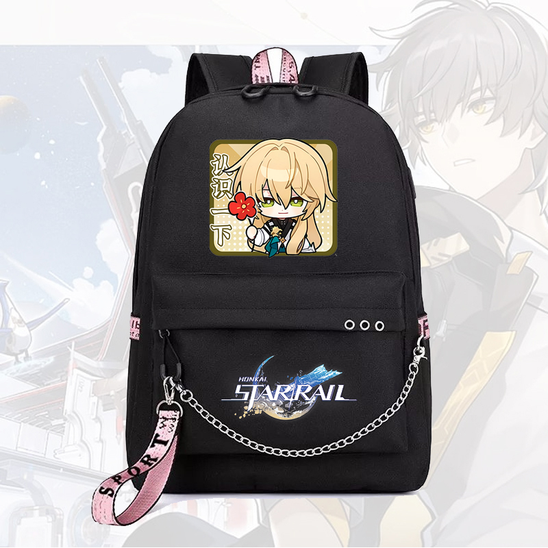 Balo thông minh đen in hình HONKAI IMPACT STAR RAIL ver VUÔNG game anime chibi dễ thương cặp sách đi học