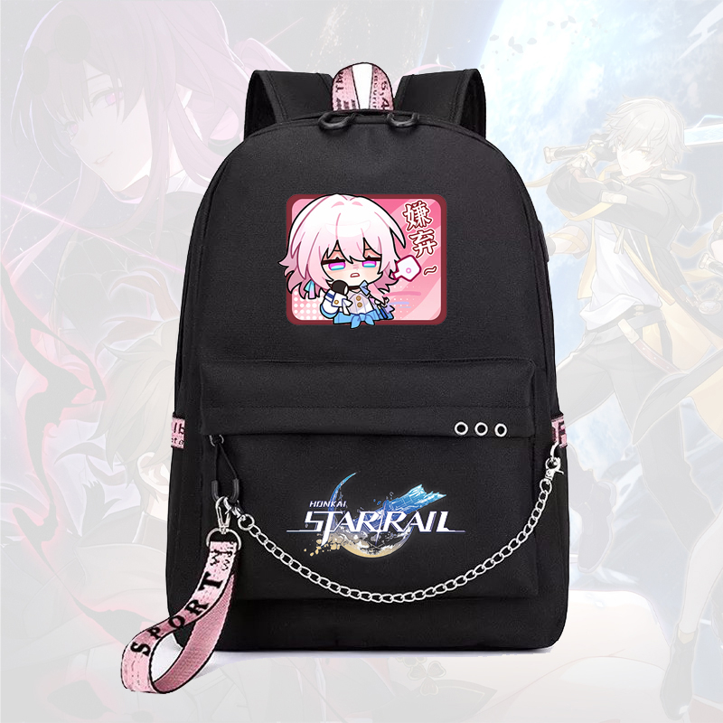 Balo thông minh đen in hình HONKAI IMPACT STAR RAIL ver VUÔNG game anime chibi dễ thương cặp sách đi học