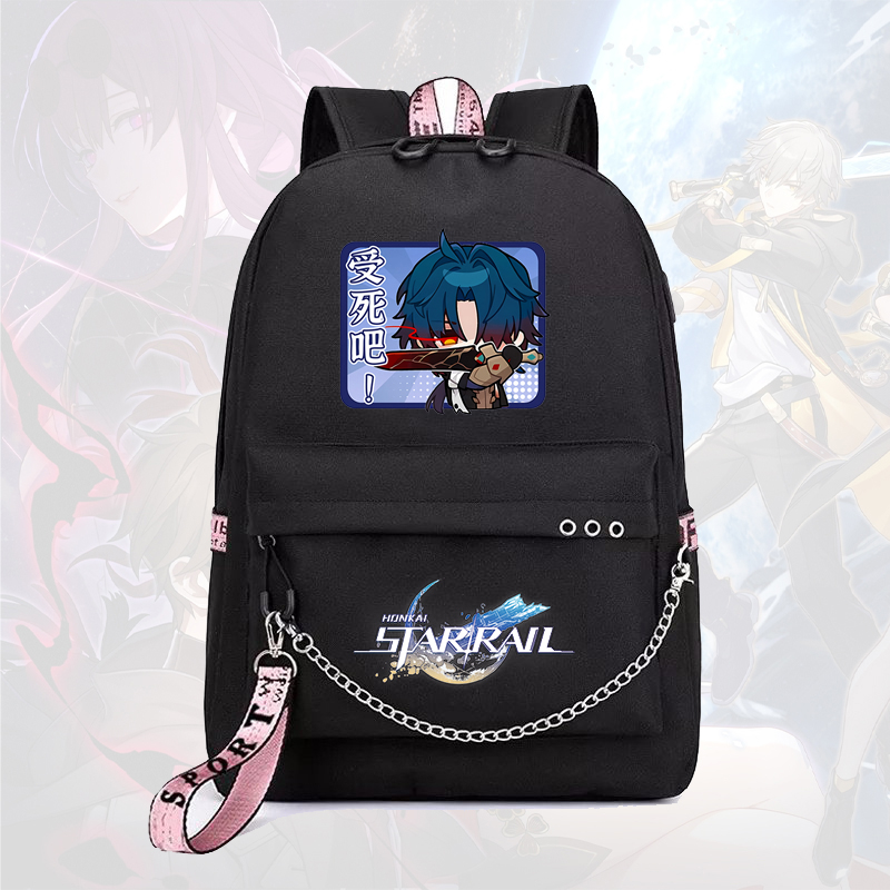 Balo thông minh đen in hình HONKAI IMPACT STAR RAIL ver VUÔNG game anime chibi dễ thương cặp sách đi học