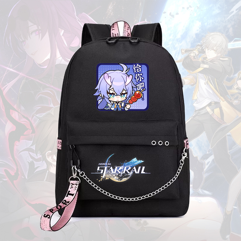 Balo thông minh đen in hình HONKAI IMPACT STAR RAIL ver VUÔNG game anime chibi dễ thương cặp sách đi học