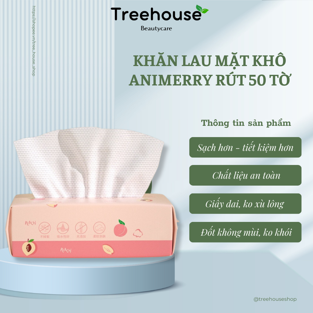 Khăn khô Animerry dạng rút, gói 50 tờ tiện dụng xinh xắn TREEHOUSE SHOP