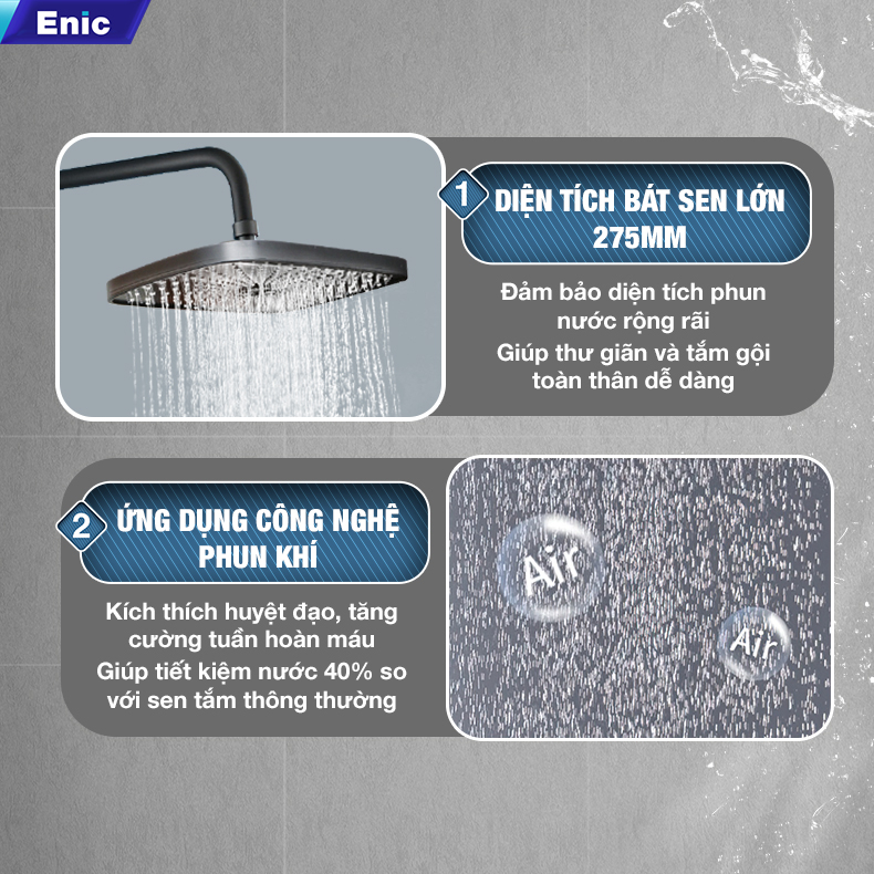 Bộ vòi hoa sen nóng lạnh Enic KS - Thiết kế tiện ích, màu sắc đa dạng, màn hình LED thông minh, duy trì nhiệt độ ổn định