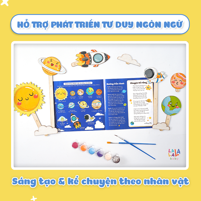 Tranh tô màu gỗ cho bé I Paint I Play Bé tô bé kể Lalala Baby, đồ chơi tô màu kể chuyện kèm bút màu tặng truyện kể