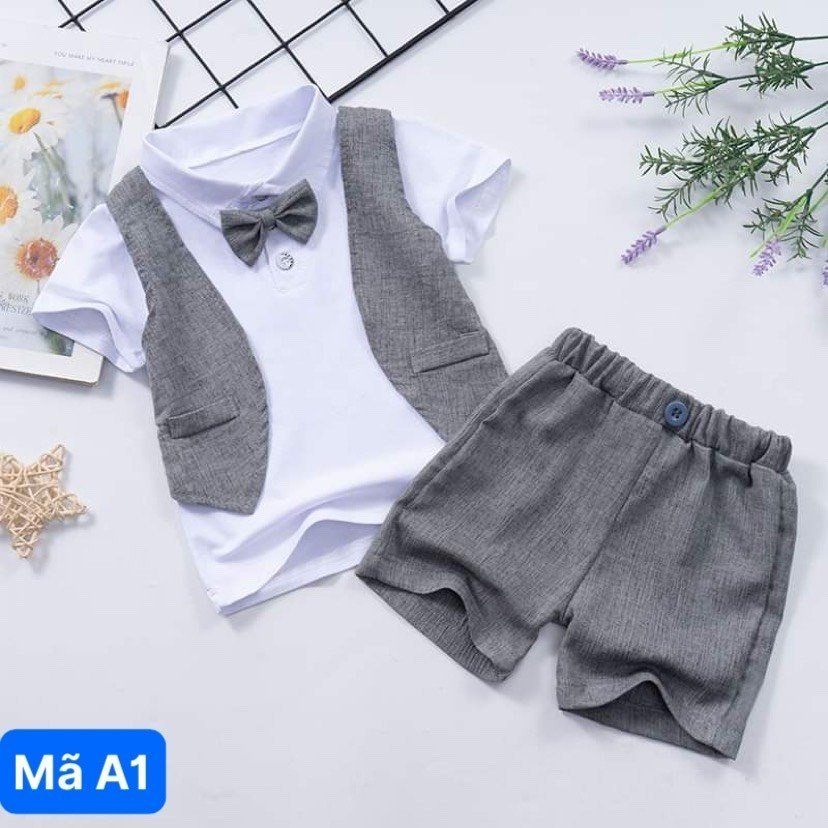 Set bộ công tử bé trai, Bộ cotton sét công tử mặc siêu sang chảnh cho bé