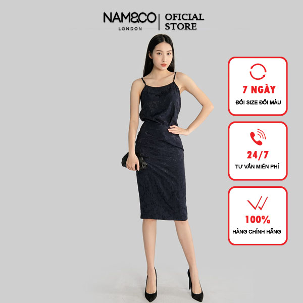 Chân đầm công sở nữ NAM&CO dáng ôm dài qua gối vải mềm mát, co giãn thoải mái màu đen navy size S M L XL