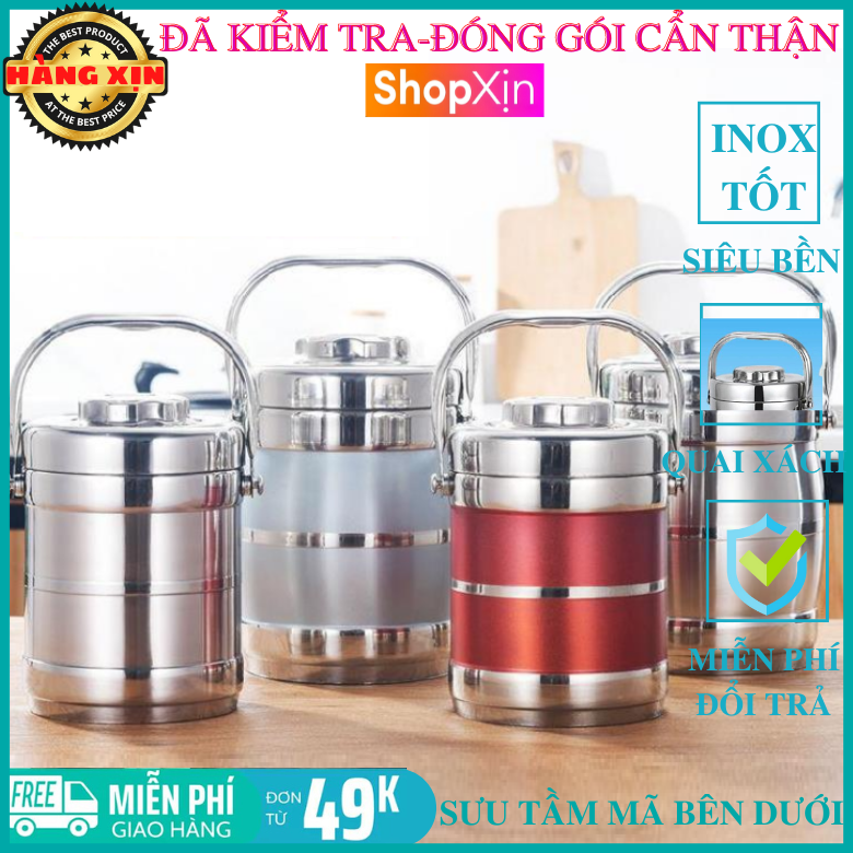 Cà Men giữ nhiệt 3 ngăn công nghệ Hàn Quốc 1.4L-camen 3 ngăn giữ nhiệt inox -Camen giu nhiet 3 ngan, Cap long, Hộp đựng