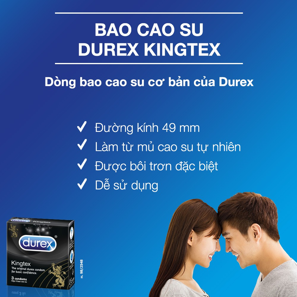 Bao cao su Durex Kingtex 12 Bao size 49mm, ôm sát va chạm chân thật -