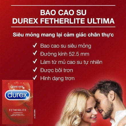 Bao cao su Durex Fetherlite Ultimate . Bao cao su siêu mỏng, ôm sát chân thật.
