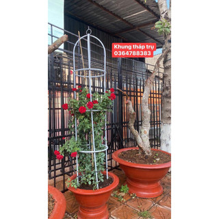 Khung tháp trụ cho hoa hồng leo, cây hoa leo, trang trí màu trắng cao 1,8m, ĐK 40cm, chiết liệu thép ống 13mm