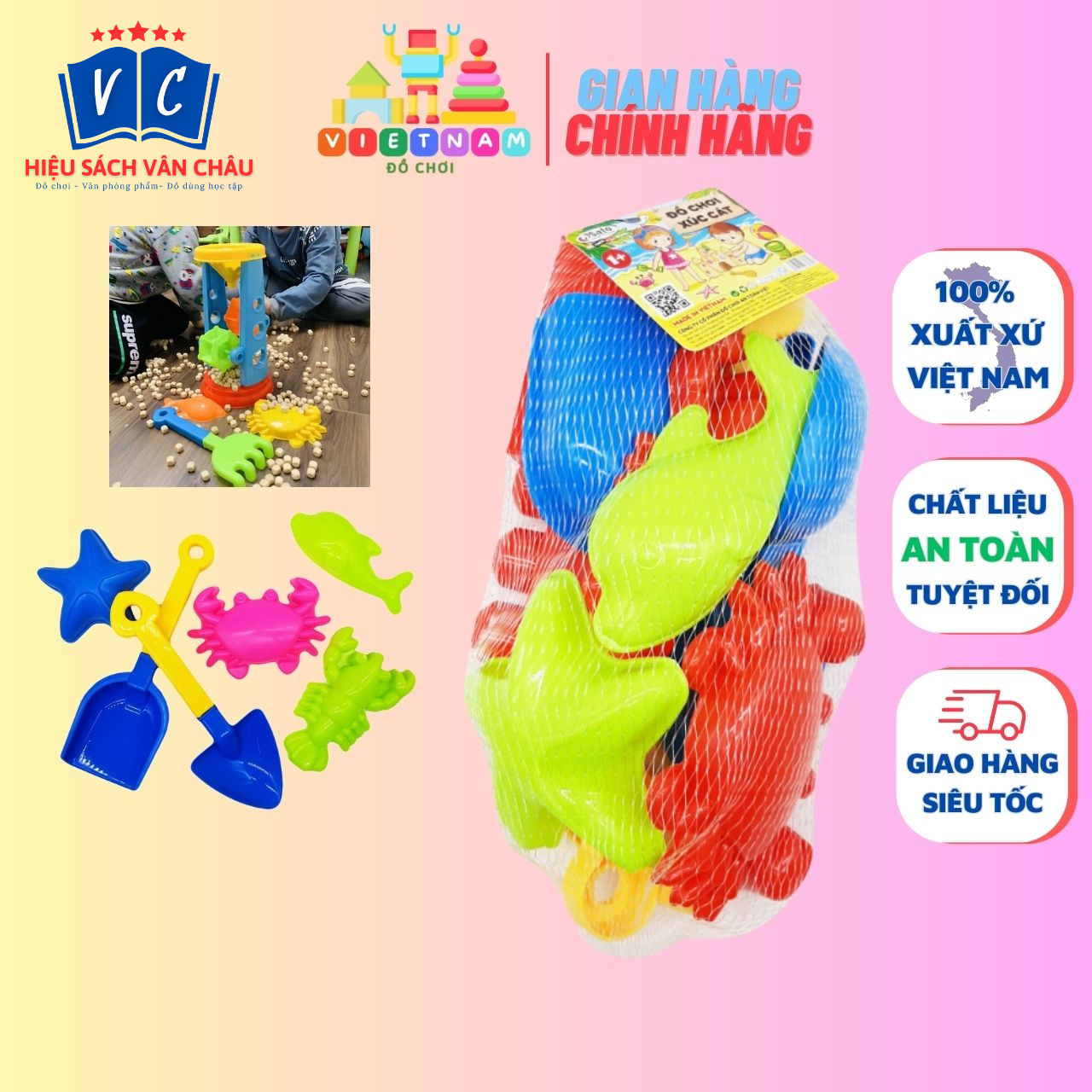 Bộ đồ chơi đi biển, đồ chơi xúc cát Sato nhựa cao cấp an toàn cho bé thỏa sức vui chơi hàng Việt Nam chất lượng cao