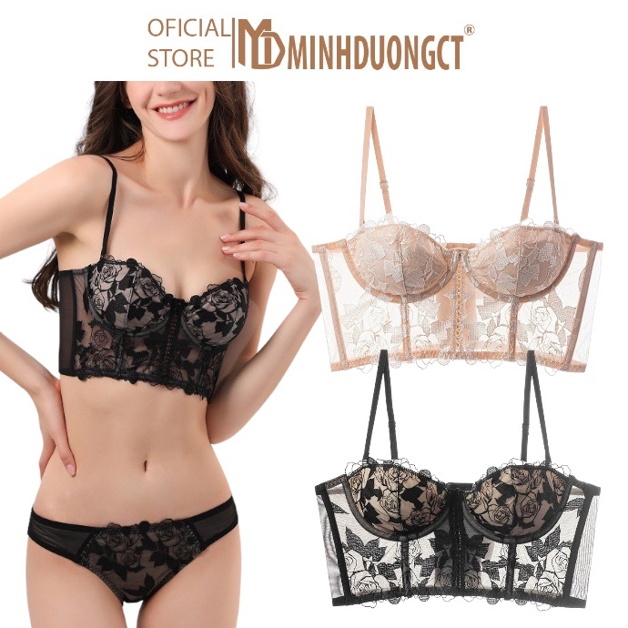 Áo Corset bralette Ren thêu hoa Hồng 2 dây croptop Gợi Cảm Minhduongct