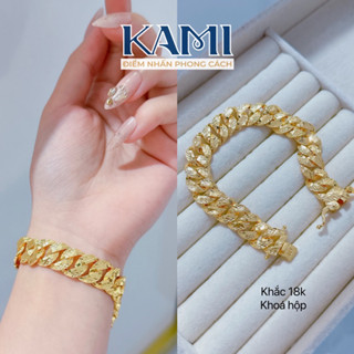 Lắc tay xích lật khoá hộp khắc 18 mạ vàng nam nữ bền màu Kami ( KH )