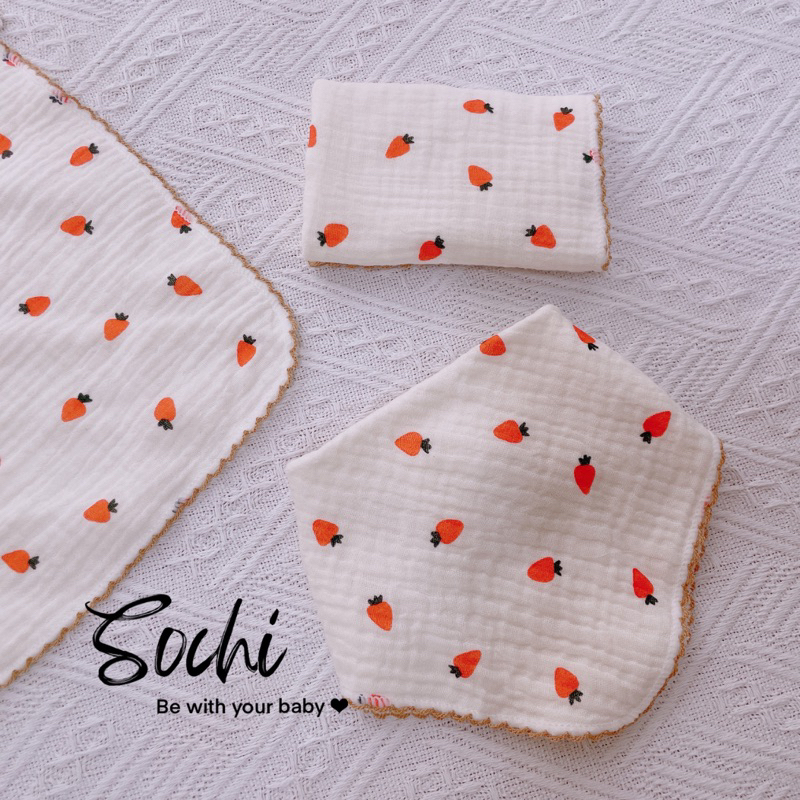 Set 3 khăn yếm giác đa năng vải xô muslin có khuy điều chỉnh họa tiết đáng yêu cho bé SoChi_Kids