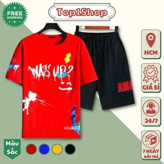 Đồ bộ nam AWS'UP? loang màu chất thun cotton cao cấp thể thao tập gym mặc nhà siêu mát mùa hè Top1shop