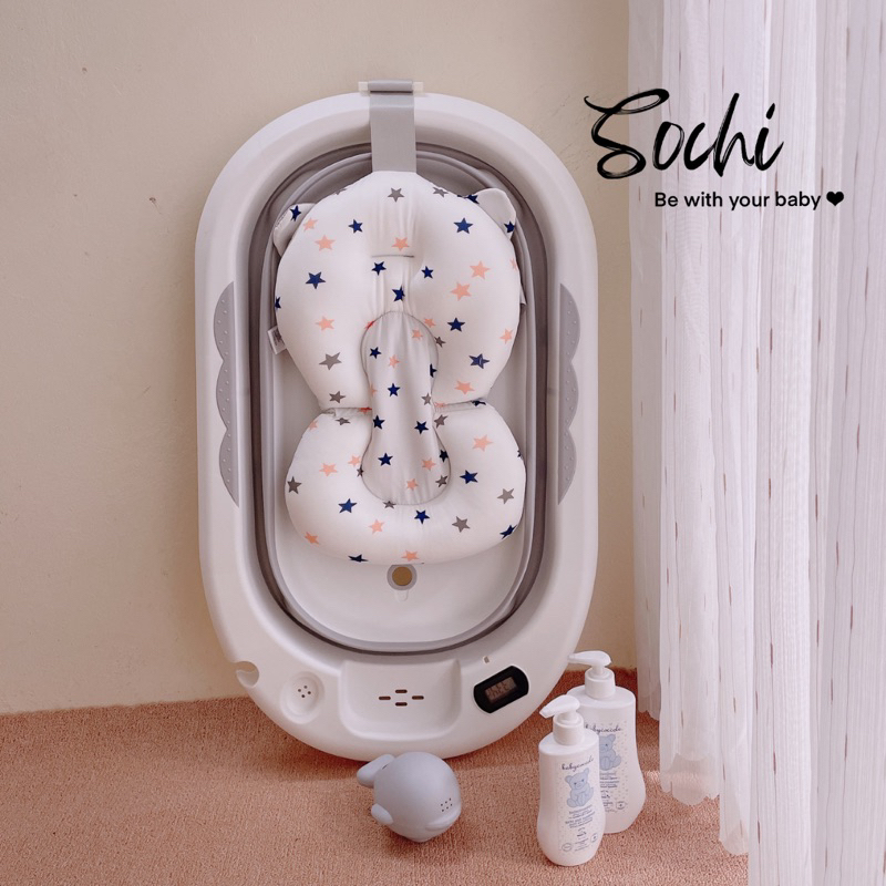 Chậu tắm gấp gọn size lớn có nhiệt kế tiện dụng kèm phao cho bé yêu