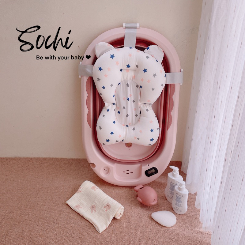 Chậu tắm gấp gọn size lớn có nhiệt kế tiện dụng kèm phao cho bé yêu