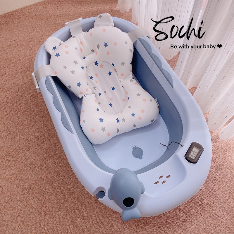 Chậu tắm gấp gọn size lớn có nhiệt kế tiện dụng kèm phao cho bé yêu