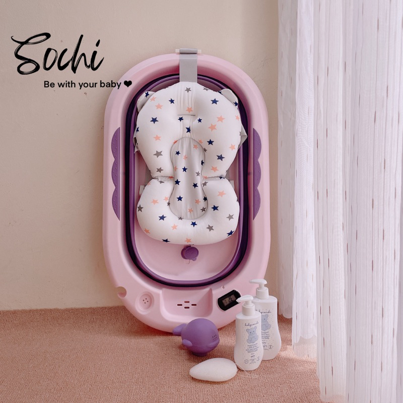 Chậu tắm gấp gọn size lớn có nhiệt kế tiện dụng kèm phao cho bé yêu