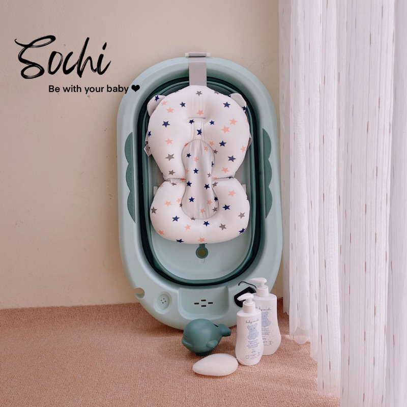 Chậu tắm gấp gọn size lớn có nhiệt kế tiện dụng kèm phao cho bé yêu
