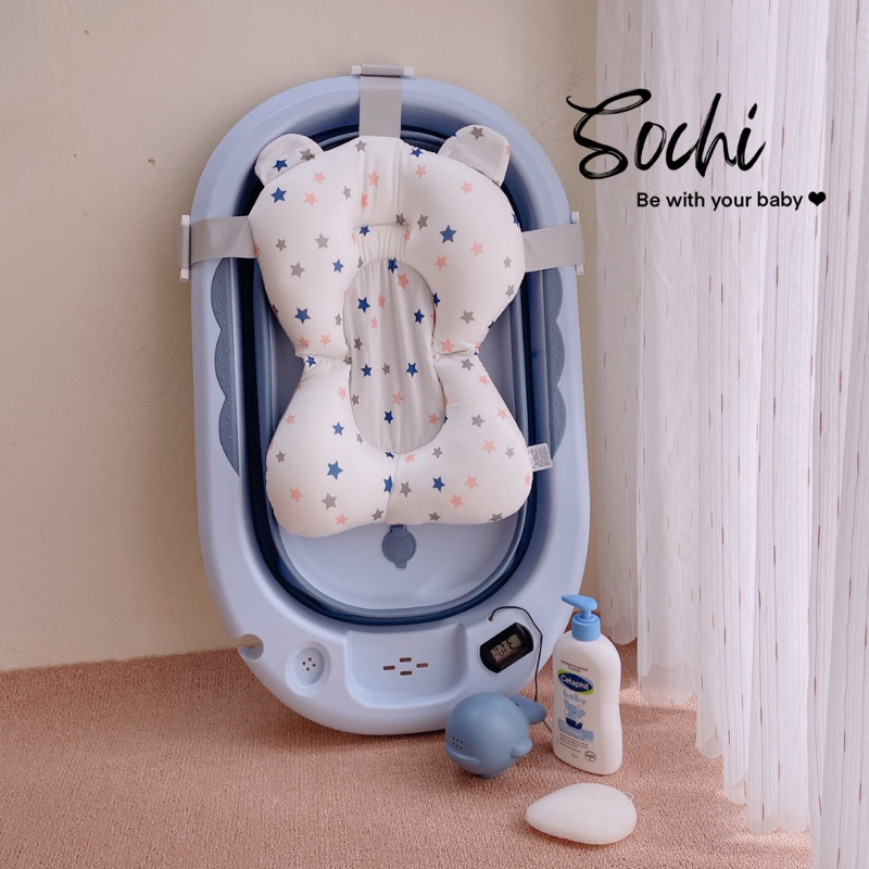 Chậu tắm gấp gọn size lớn có nhiệt kế tiện dụng kèm phao cho bé yêu