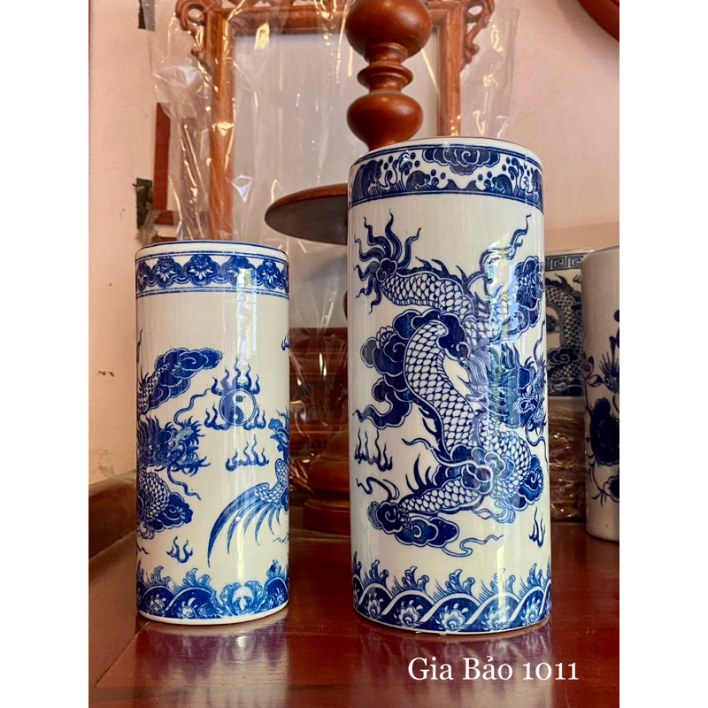 Ống cắm hương men lam