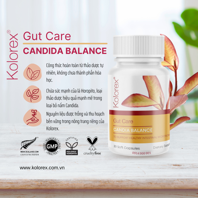Nhập khẩu - Viên Uống Giảm Nấm Candida Kolorex Gut Care Candida Balance 30v