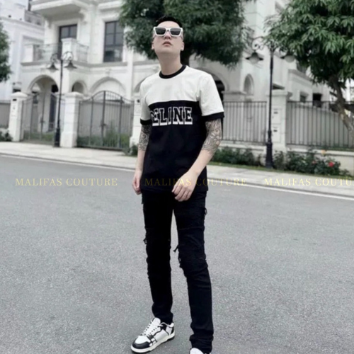 Áo Thun Nam Cotton In Chữ Cline Cao Cấp , Áo Phông Nam Cotton Phối Màu Cực Hot