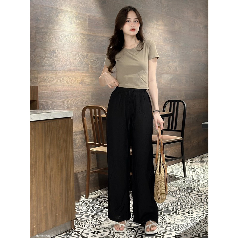 Quần Culottes - 8026 - Lưng Thun - Thắt Eo