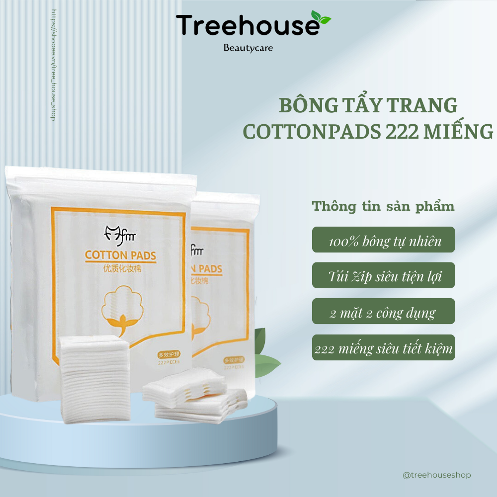 Bông tẩy trang cotton pads 3 lớp túi zip 222 miếng - Bông 222 miếng mẫu mới TREEHOUSE SHOP