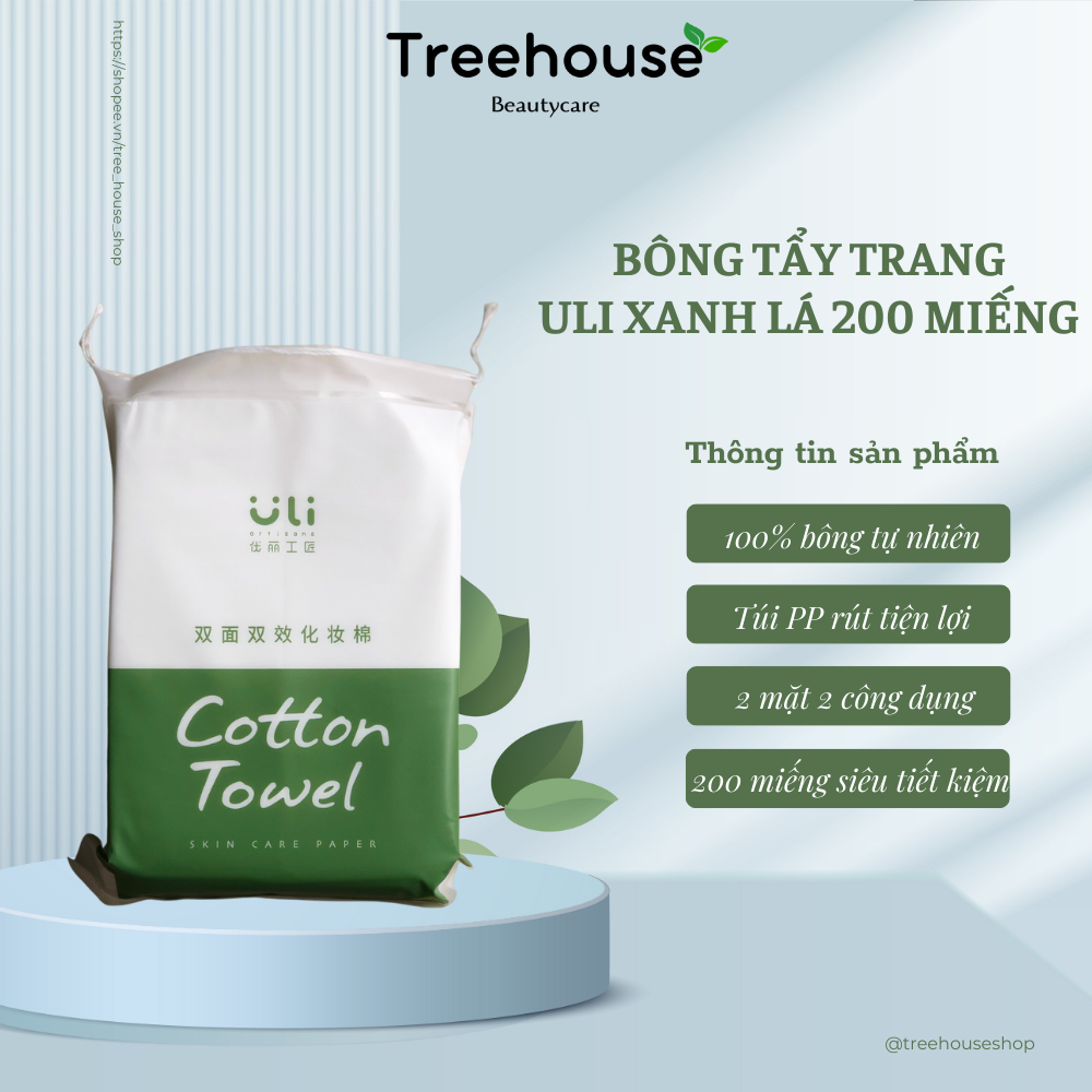 Bông tẩy trang ULi Cotton Towel 3 lớp túi dây rút 200 miếng cao cấp nội địa trung TREEHOUSE SHOP