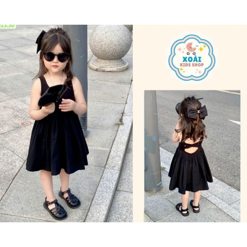 Váy đen tiểu thư dây lưng chéo (Tặng nơ đen buộc tóc xinh xỉu) 2~11 tuổi