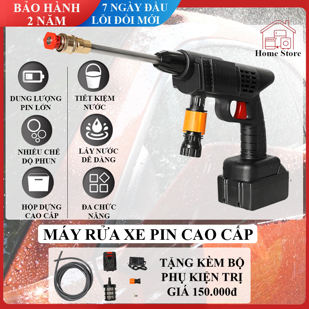 Máy rửa xe mini dùng pin cao cấp, máy rửa xe tăng áp sạc điện đa năng. Bảo hành 24 tháng trên toàn quốc.