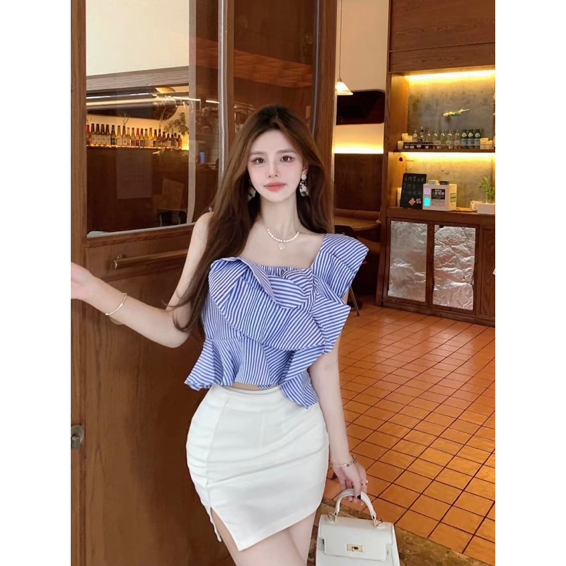 SẴN - Áo trễ vai kẻ bèo tầng quảng châu siêu hot